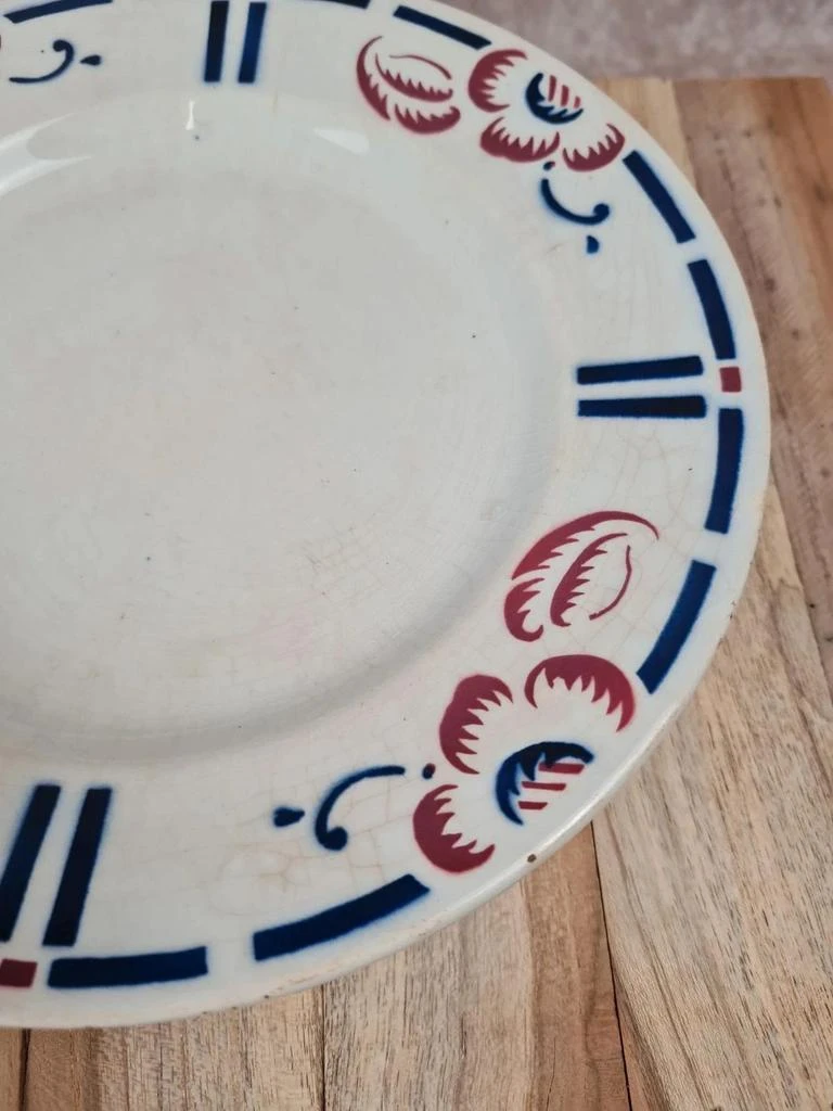Compotier sur pied ancien Gien – Décor floral bleu & rouge – photo 3